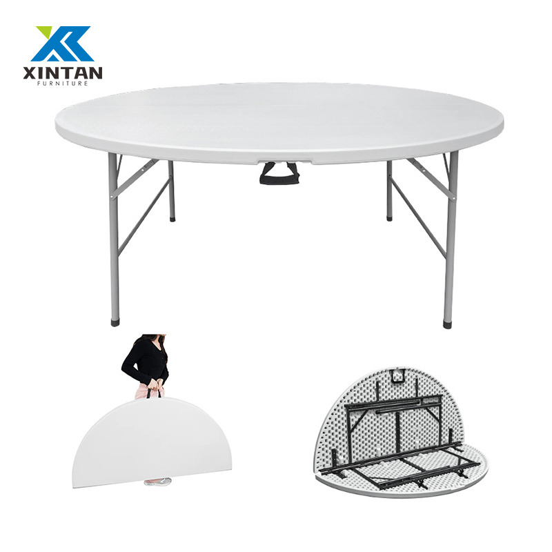 Durable HDPE White Folding Round Table - Heavy Duty Outdoor for Rental, Catering & Banquet Events