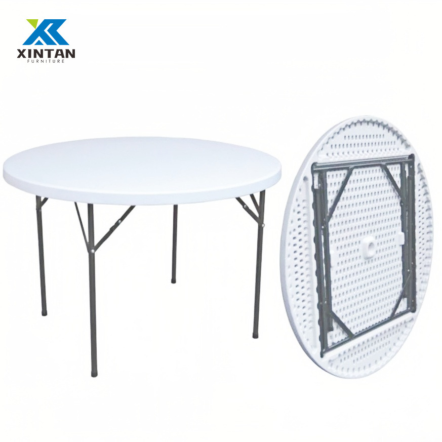 Heavy Duty One-Piece HDPE Top Folding Table – White Plastic Banquet Table with Steel Frame, Portable for Wedding, Party, Hotel & Event Catering