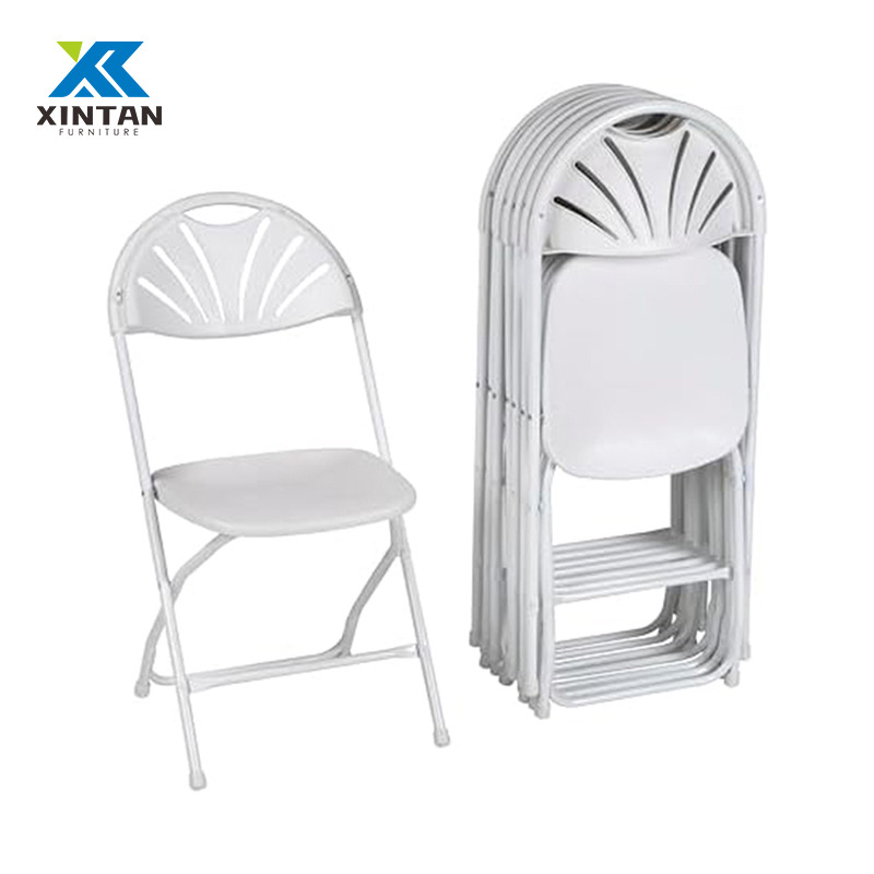 White Vinyl Plastic Stackable Folding Chairs - Portable for Outdoor, Garden, Park, Stadium, Events & Concerts