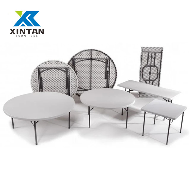 Heavy Duty One-Piece HDPE Top Folding Table – White Plastic Banquet Table with Steel Frame, Portable for Wedding, Party, Hotel & Event Catering