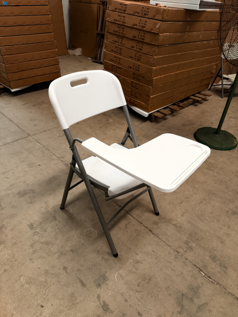 Heavy-Duty Foldable Training Chairs with Writing Board, Stackable HDPE White Conference Seating, Portable Seminar Chairs for Hotel, Meeting Room, Auditorium & Classroom